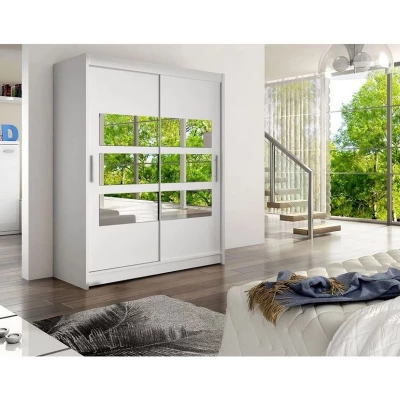 Vysoká šatní skříň 150 cm se zrcadlem ELADIO 7 - bílá