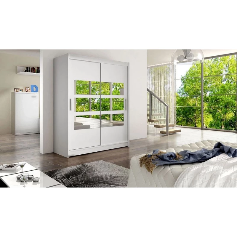 Vysoká šatní skříň 150 cm se zrcadlem ELADIO 7 - bílá