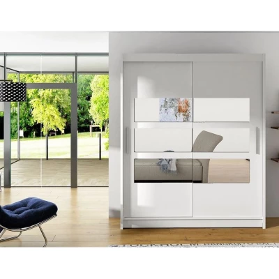 Vysoká šatní skříň 150 cm se zrcadlem ELADIO 7 - bílá