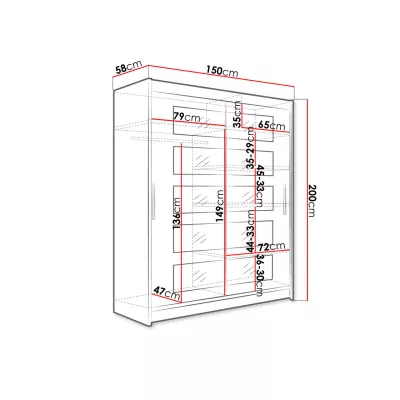 Šatní skříň se zrcadlem 150 cm ELADIO 5 - dub sonoma