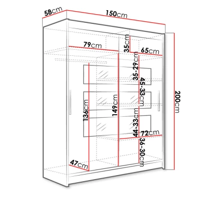 Vysoká šatní skříň 150 cm se zrcadlem ELADIO 7 - bílá