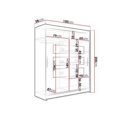 Vysoká šatní skříň 150 cm se zrcadlem ELADIO 7 - bílá