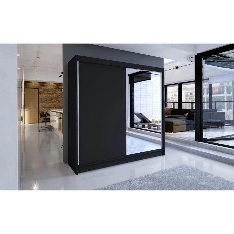 Šatní skříň se zrcadlem 180 cm VILMA 1 - černá