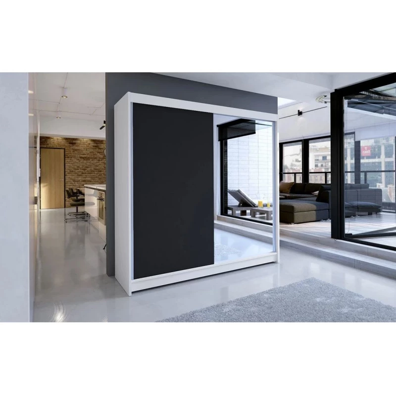 Šatní skříň se zrcadlem 180 cm VILMA 1 - bílá / černá