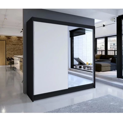 Šatní skříň se zrcadlem 180 cm VILMA 1 - černá / bílá