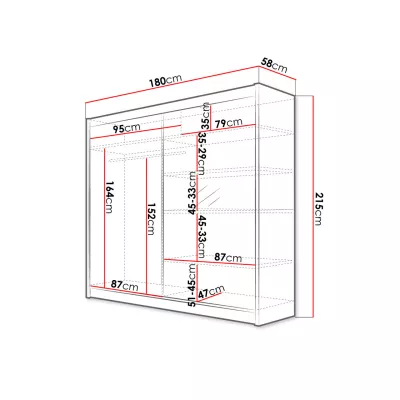 Šatní skříň se zrcadlem 180 cm VILMA 1 - bílá / černá