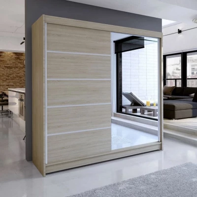 Vysoká šatní skříň 180 cm se zrcadlem VILMA 3 - dub sonoma