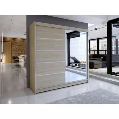 Vysoká šatní skříň 180 cm se zrcadlem VILMA 3 - dub sonoma