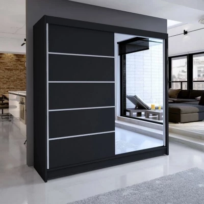 Vysoká šatní skříň 180 cm se zrcadlem VILMA 3 - černá