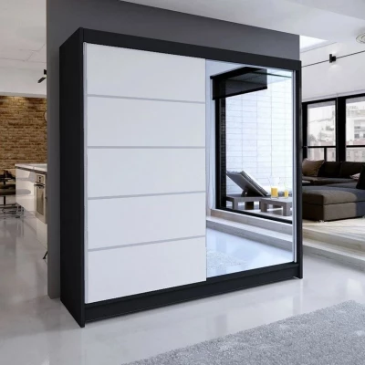 Vysoká šatní skříň 180 cm se zrcadlem VILMA 3 - černá / bílá