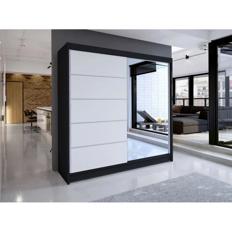 Vysoká šatní skříň 180 cm se zrcadlem VILMA 3 - černá / bílá