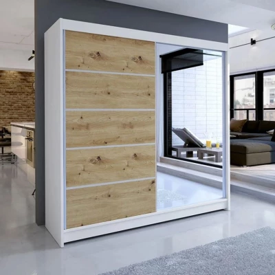 Vysoká šatní skříň 180 cm se zrcadlem VILMA 3 - dub artisan / bílá