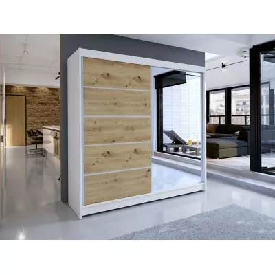 Vysoká šatní skříň 180 cm se zrcadlem VILMA 3 - dub artisan / bílá