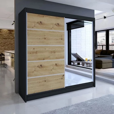 Vysoká šatní skříň 180 cm se zrcadlem VILMA 3 - dub artisan / černá