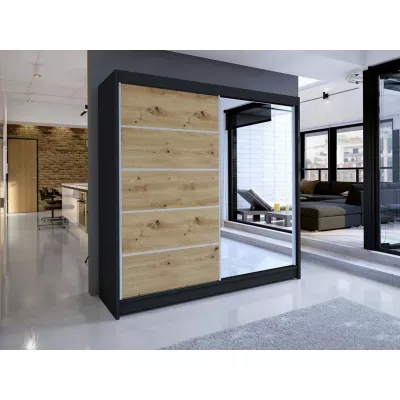 Vysoká šatní skříň 180 cm se zrcadlem VILMA 3 - dub artisan / černá