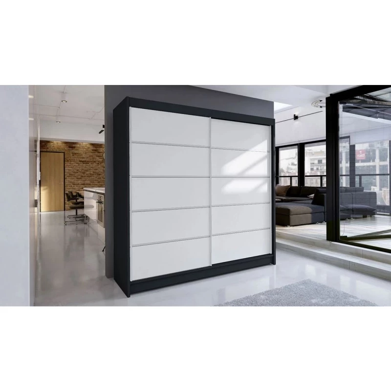 Šatní skříň 180 cm s posuvnými dveřmi  VILMA 4 - černá / bílá