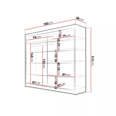 Šatní skříň 180 cm s posuvnými dveřmi  VILMA 4 - černá / bílá