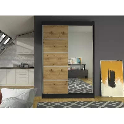 Vysoká šatní skříň 120 cm se zrcadlem SAMANRE 3 - dub artisan / černá