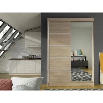 Vysoká šatní skříň 120 cm se zrcadlem SAMANRE 3 - dub sonoma