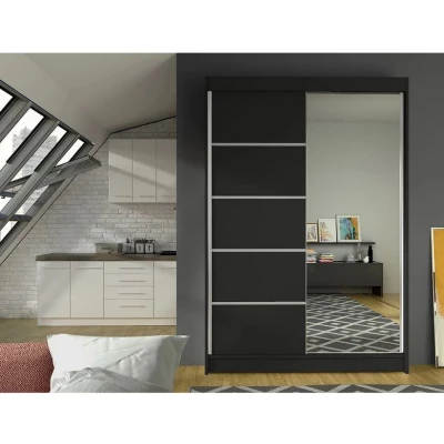 Vysoká šatní skříň 120 cm se zrcadlem SAMANRE 3 - černá