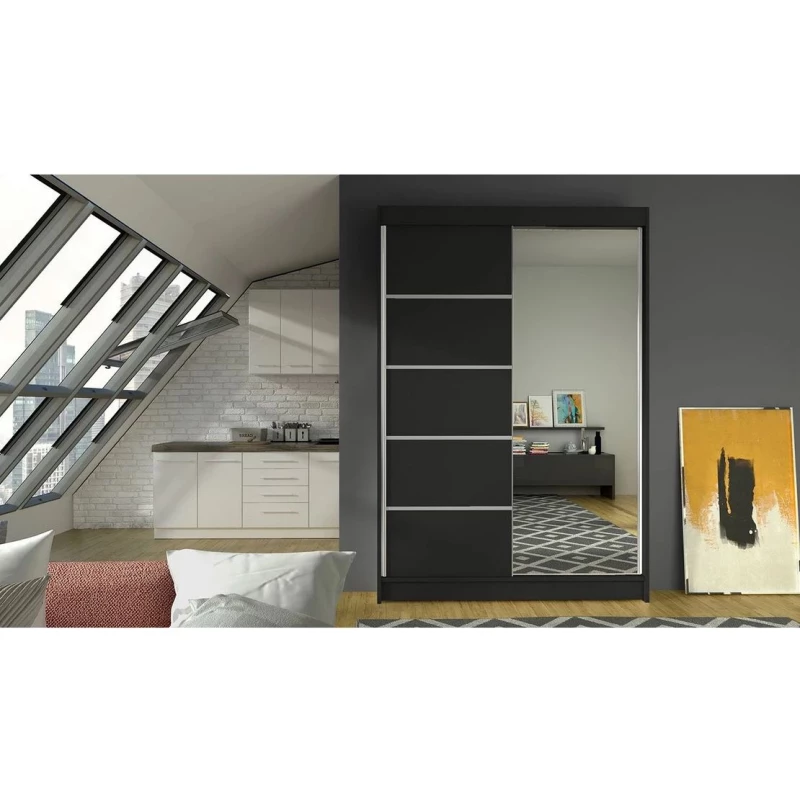 Vysoká šatní skříň 120 cm se zrcadlem SAMANRE 3 - černá