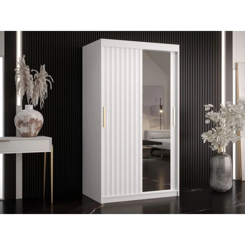 Zrcadlová šatní skříň 100 cm LUNIVE 2 - bílá