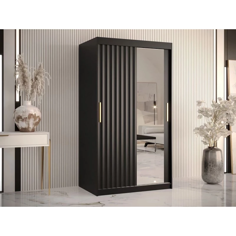 Zrcadlová šatní skříň 100 cm LUNIVE 2 - černá