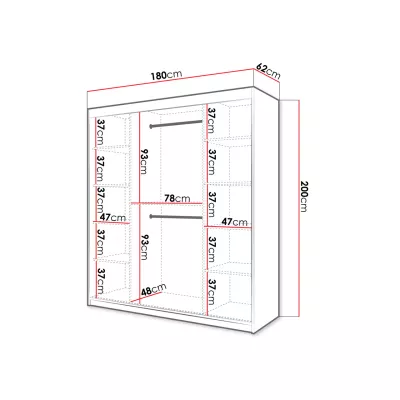 Zrcadlová šatní skříň 180 cm LUNIVE 2 - černá