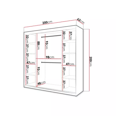 Šatní skříň 200 cm se zrcadlem LONZO 2 - bílá