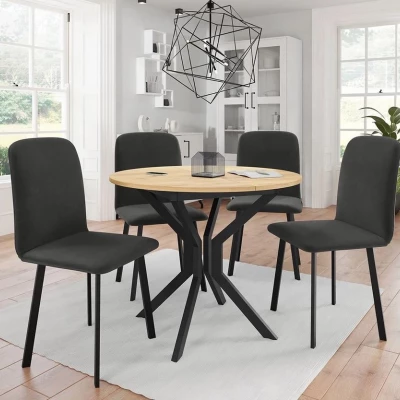 Rozkládací stůl se 4 židlemi SALPA 1 - dub kraft / černý / šedý