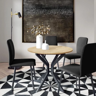 Rozkládací stůl se 4 židlemi SALPA 1 - dub kraft / černý / šedý