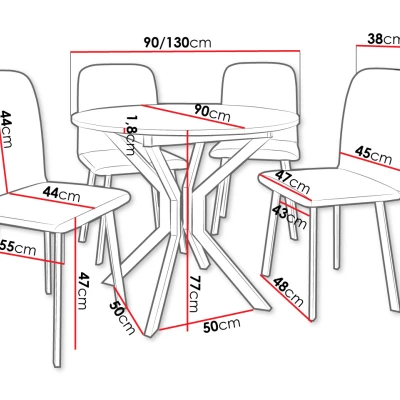 Rozkládací stůl se 4 židlemi SALPA 1 - dub kraft / černý / šedý