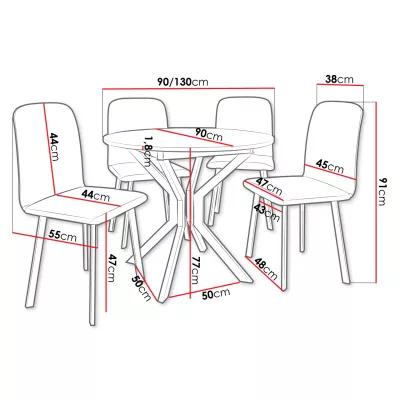 Rozkládací stůl se 4 židlemi SALPA 1 - dub kraft / černý / šedý