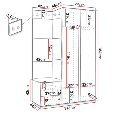 Předsíňová stěna se zrcadlem MALIA 6 - černá / šedá