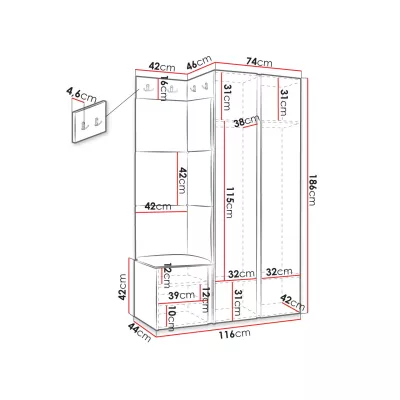 Předsíňová stěna se zrcadlem MALIA 6 - černá / šedá