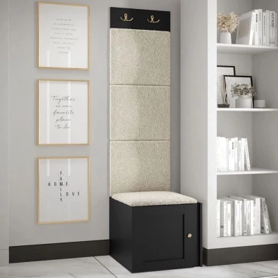 Stěna do chodby se sedacím botníkem MALIA 4 - černá / světlá béžová