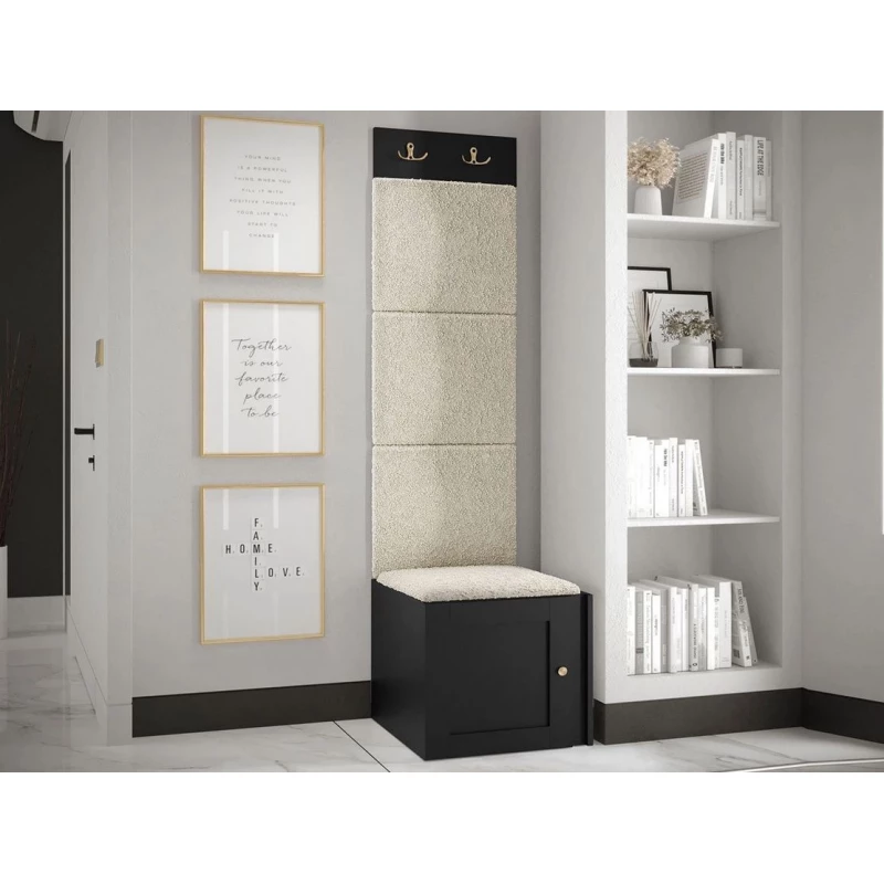 Stěna do chodby se sedacím botníkem MALIA 4 - černá / světlá béžová