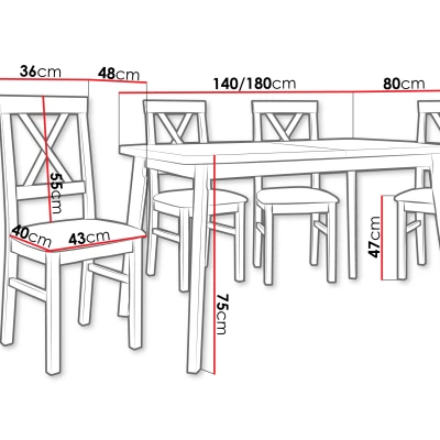 Jídelní sestava s rozkládacím stolem 4+1 ADELBITE 12 - kašmír / zelená