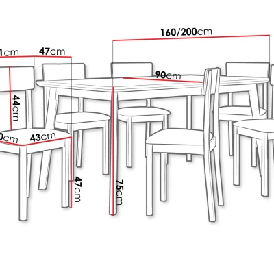 Rozkládací stůl 160 cm s 6 židlemi ADELBITE 7 - bílý / černý / béžový