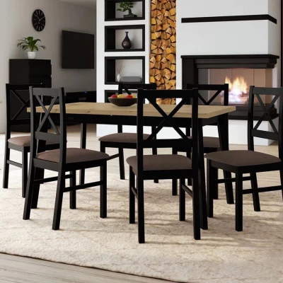 Rozkládací jídelní stůl 140 cm s 6 židlemi ADELBITE 3 - dub artisan / černý / hnědý 2