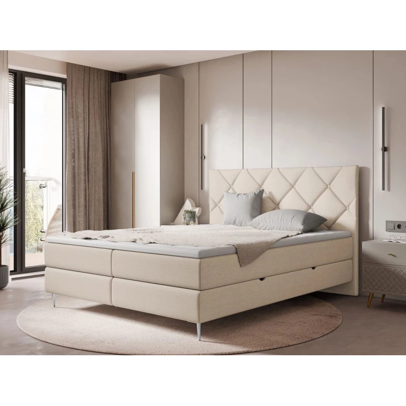 Kontinentální dvojlůžková postel 140x200 ARMADO - béžová / stříbrné nožky