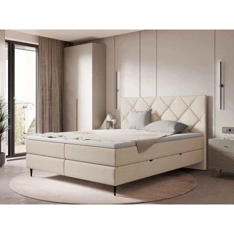 Kontinentální dvojlůžková postel 140x200 ARMADO - béžová / černé nožky