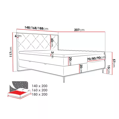 Kontinentální dvojlůžková postel 140x200 ARMADO - béžová / stříbrné nožky