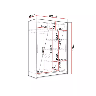 Šatní skříň se zrcadlem 120 GASPARA 8 - dub lanýž