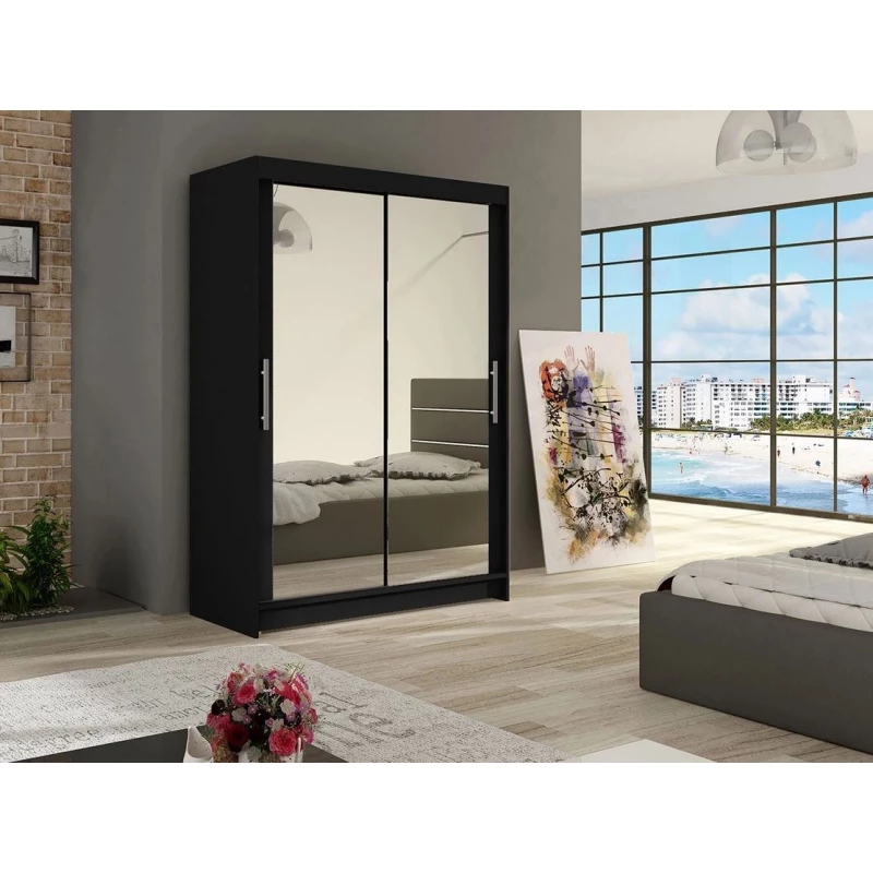 Úzká šatní skříň 120 cm se zrcadlem GASPARA 7 - černá