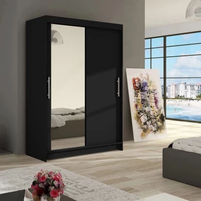 Vysoká šatní skříň 120 cm se zrcadlem GASPARA 6 - černá