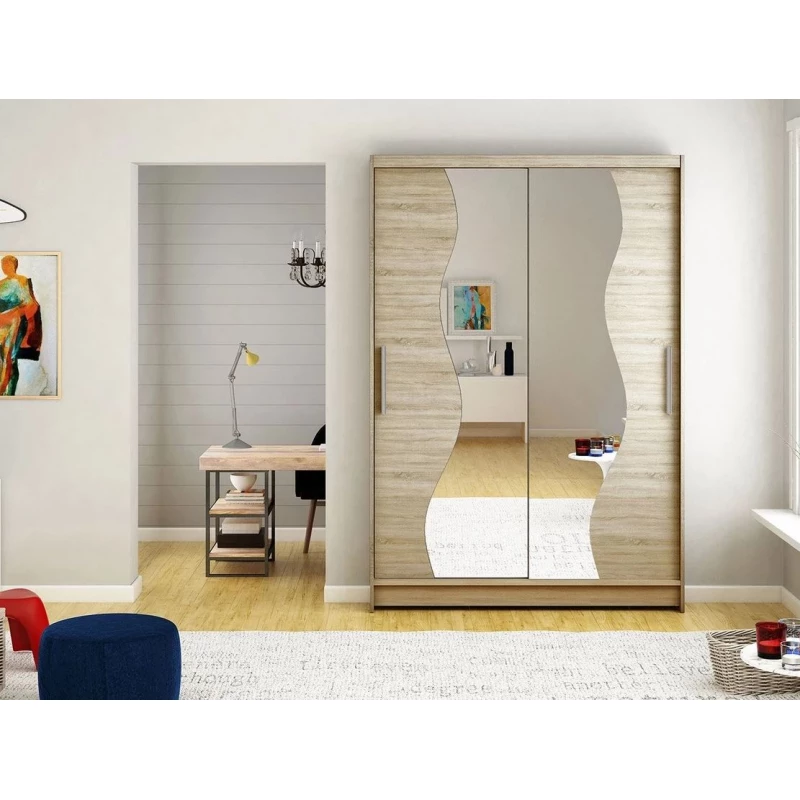 Úzká šatní skříň 120 cm se zrcadlem GASPARA S - dub sonoma