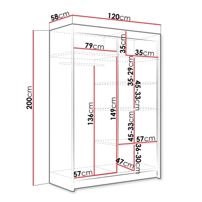 Úzká šatní skříň 120 cm se zrcadlem GASPARA S - dub sonoma