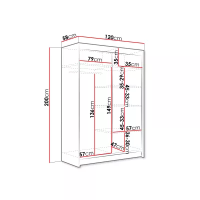 Úzká šatní skříň 120 cm se zrcadlem GASPARA S - dub sonoma