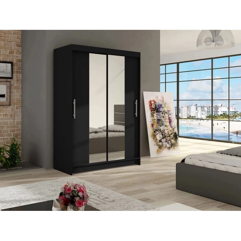 Šatní skříň se zrcadlem 120 cm GASPARA 2 - černá